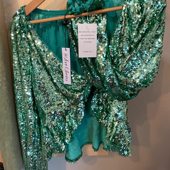 Mint Sequin For Love and Lemons Madeleine Front-tie Top. Size Small NWT - Picture 6 of 8